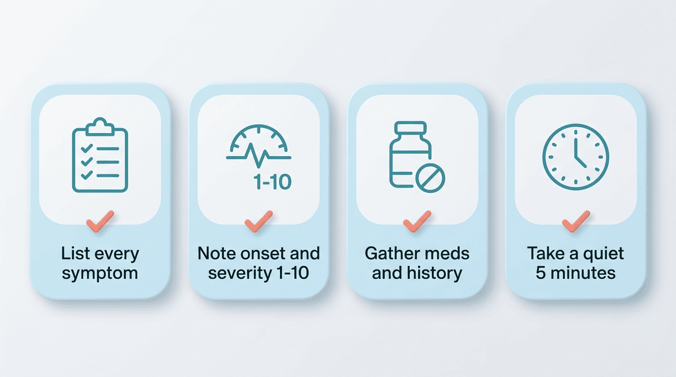 Checklist of four steps to prepare before using an AI symptom checker