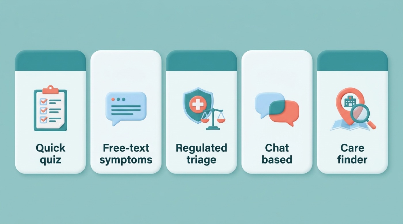 Comparison of symptom checker approaches: quick quiz, free-text, regulated triage, chat, care finder